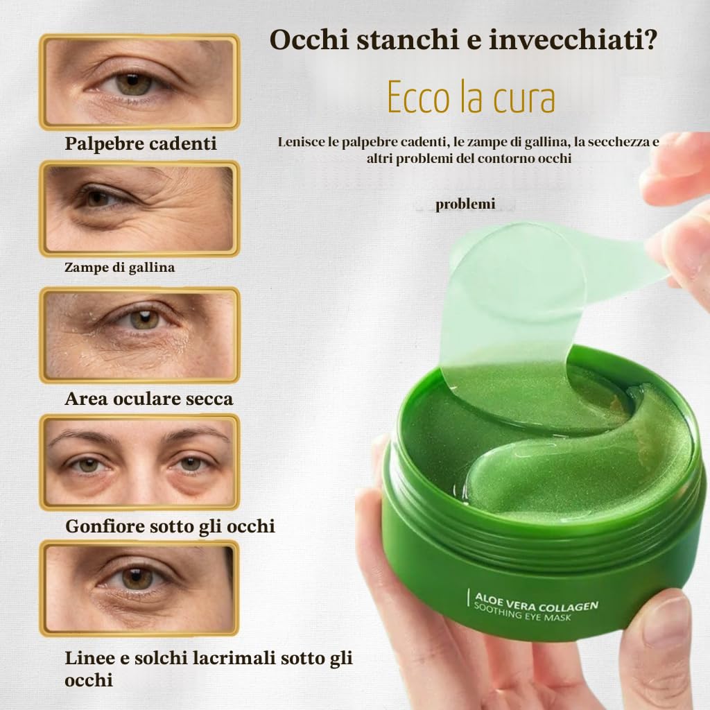 Aloe Vera Patch Occhi Antirughe, 60 Pcs Collagene Patch Occhiaie e Borse, Maschera Occhi Riduce le Rughe e le Linee Sottili, Migliora e Rassoda la Pelle degli Occhi, Contorno Occhi Idratante
