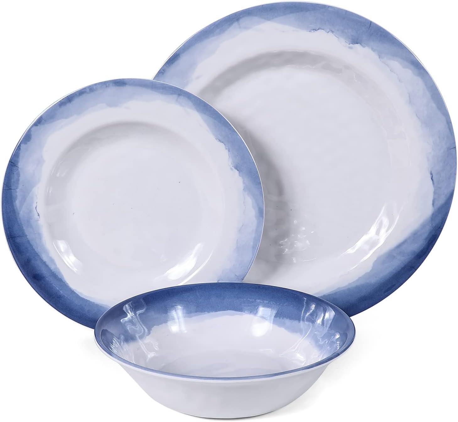 Juego de vajilla de melamina, 12 piezas de melamina y cuencos para 4, adecuado para uso en interiores y exteriores, color azul