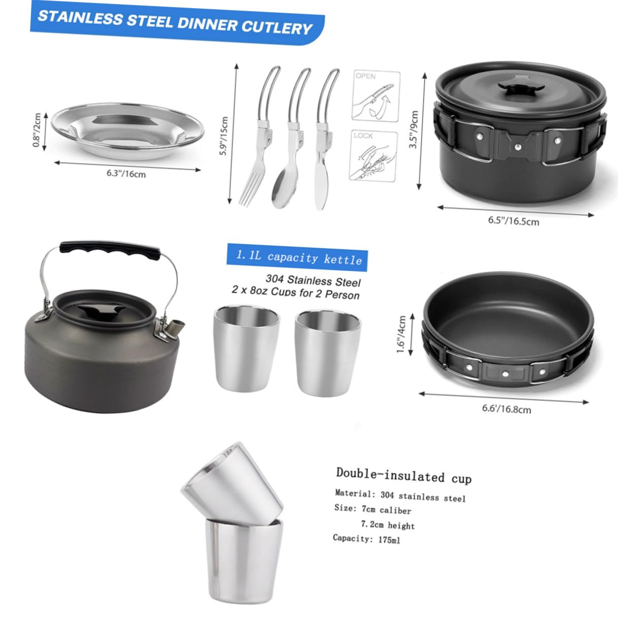 BESPORTBLE Set de Cuisine de Camping Léger avec Casseroles Antiadhésives Poignée Pliante Silicone Résistant Corrosion pour Personnes Randonnée et Pique-