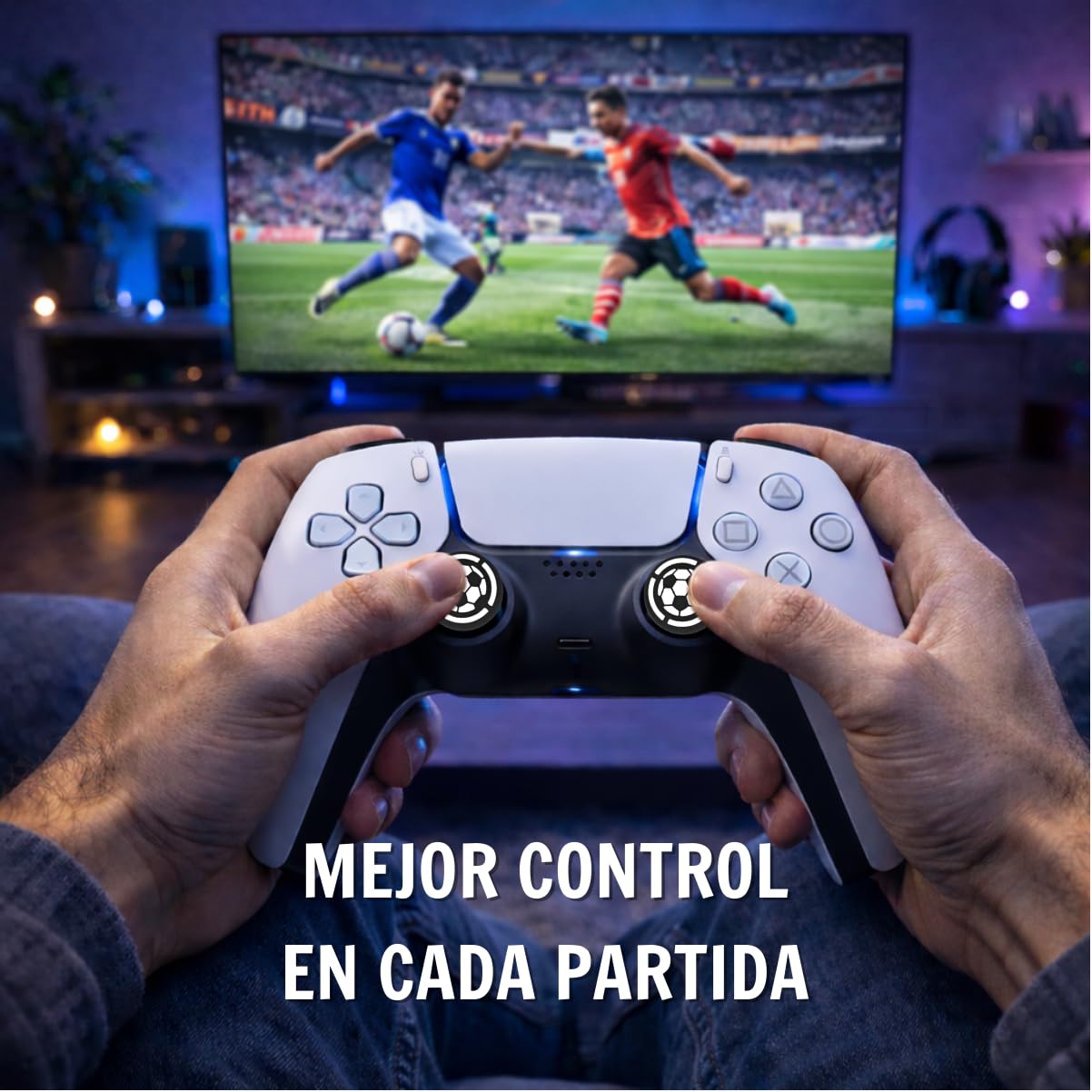 Tapas de Joystick compatibles con Mando PS4 - PS5, Thumb Grips para Mando Play 4, Accesorios PS5, Funda de Joystick Compatible con mandos PS 4 PS 5 Xbox y Switch 2 (Fútbol 2)