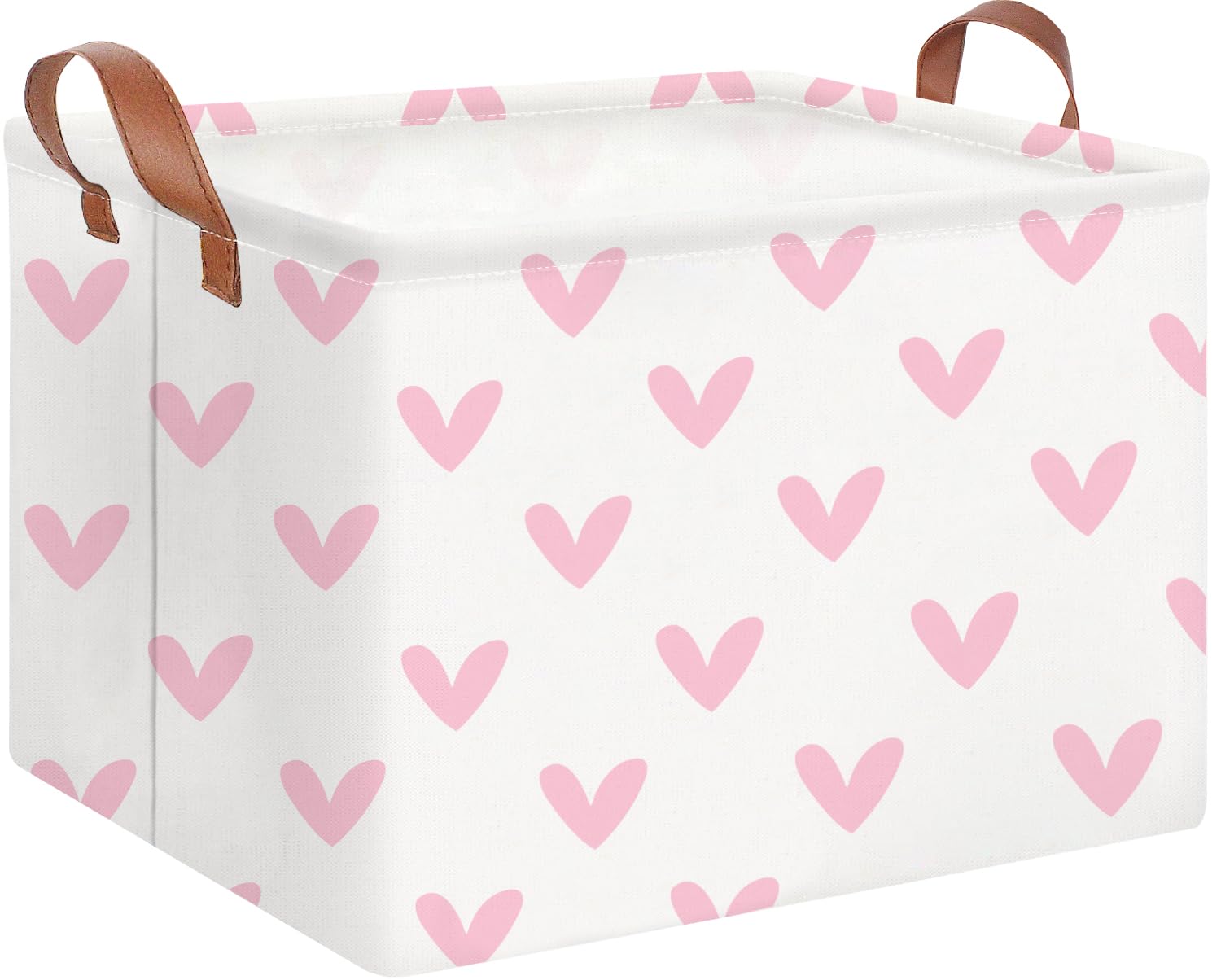HKEC Rectangle Pink Valentine Gift Basket Empty with Handles for Kids,Cute Organizer Toy Bin,Gift Basket for Girls/Kids(Pink Lovely Heart)