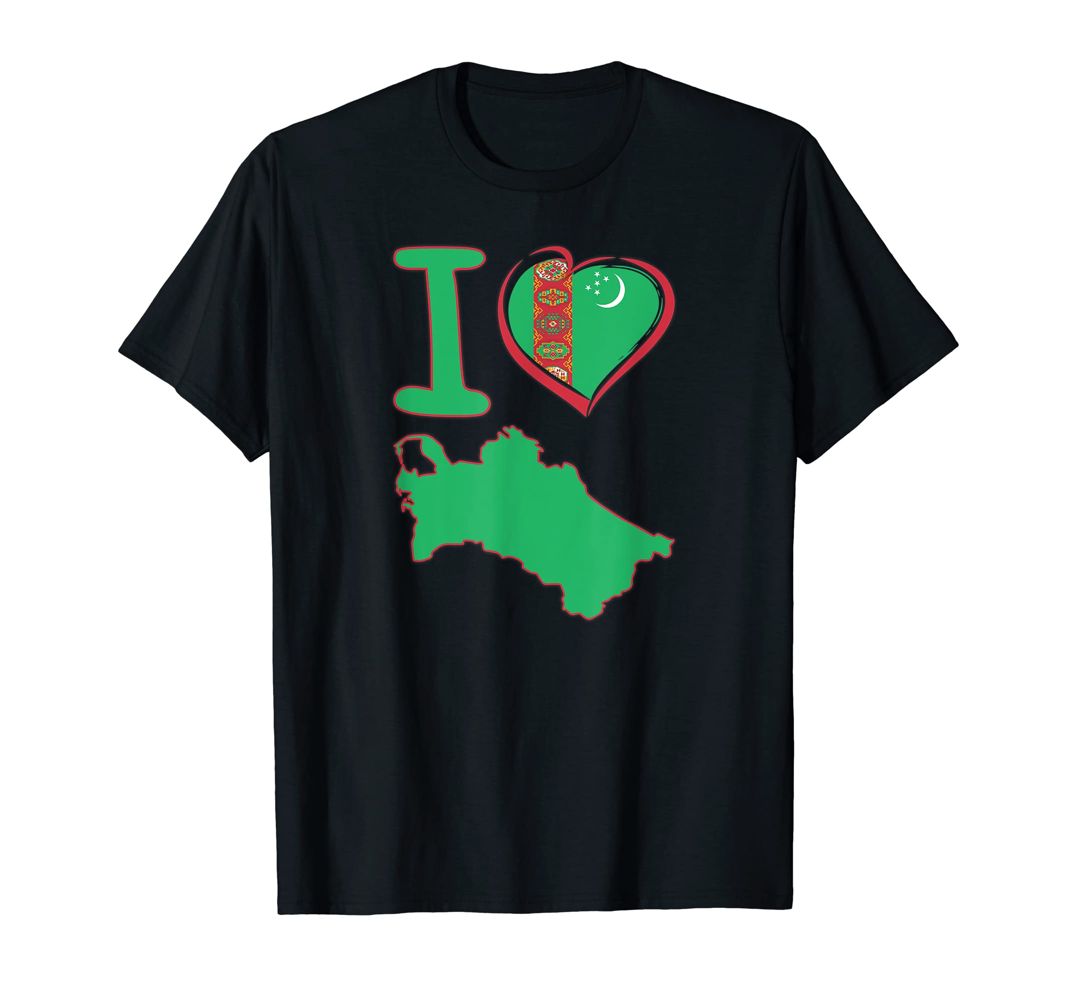 I love Turkmenistan. Turkmen flag in shape of a heart. map T-Shirt