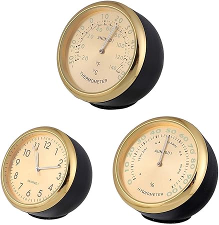 Amazon Changchunst 車内用 温度計 湿度計 時計 3連メーター コンパクト 小型 車装飾品 簡単設置 配線不要 超実用 可愛いデザイン 時計 コンパス 温度計 車 バイク