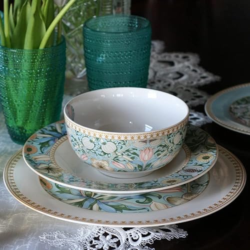 Miniatura 2 de Morris' - Juego de 24 platos de jardín para 6 pers. Platos de cena, platos de postre y cuenco de cereales para el hogar y la cocina