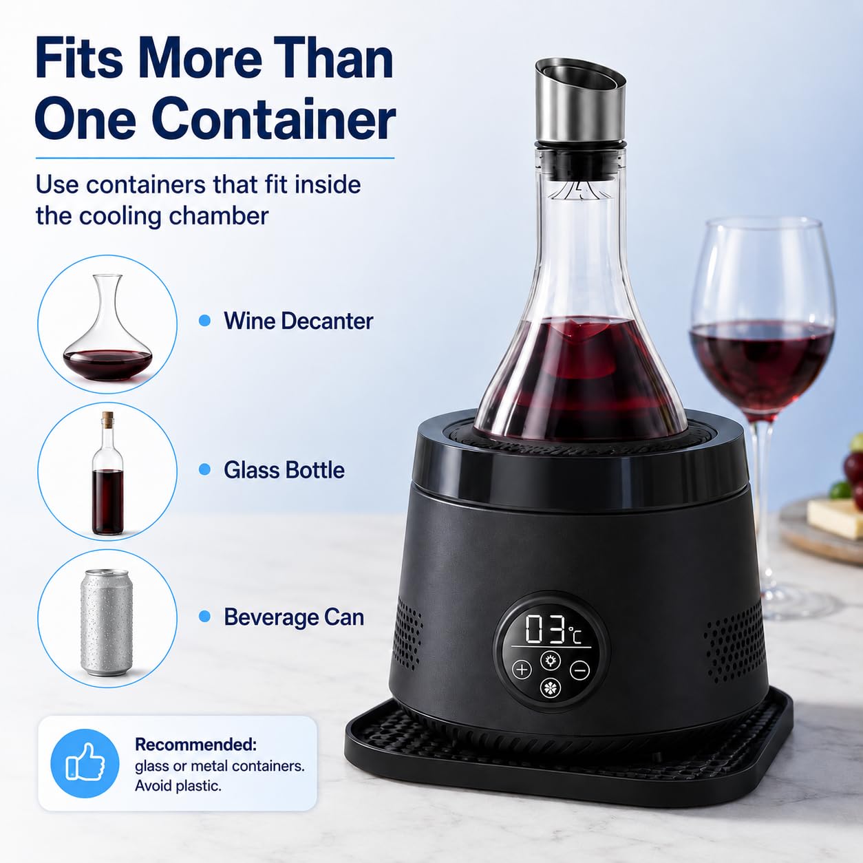 Enfriador eléctrico con aireador para Bar doméstico Black | Aireación rápida, enfriamiento ajustable, diseño elegante de encimera, vertido fluido, disfrute diario del vino
