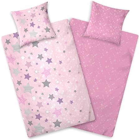 Einhorn Bettwäsche 135x200 Biber | Mädchen Flanell Set | Baumwolle Rosa Mit YKK Reißverschluss