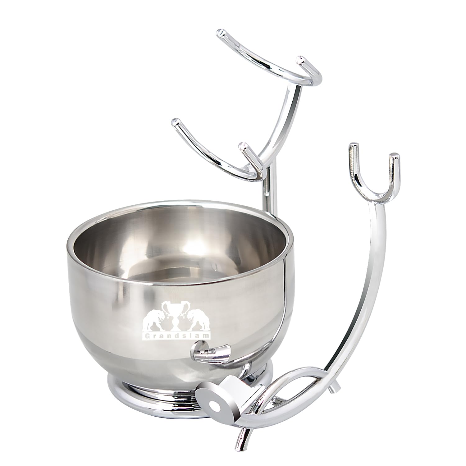 Grandslam Set di pennelli da rasatura 2 in 1, da uomo, in acciaio inox, porta pennello da barba e ciotola da barba, regalo per papà, marito, uomini