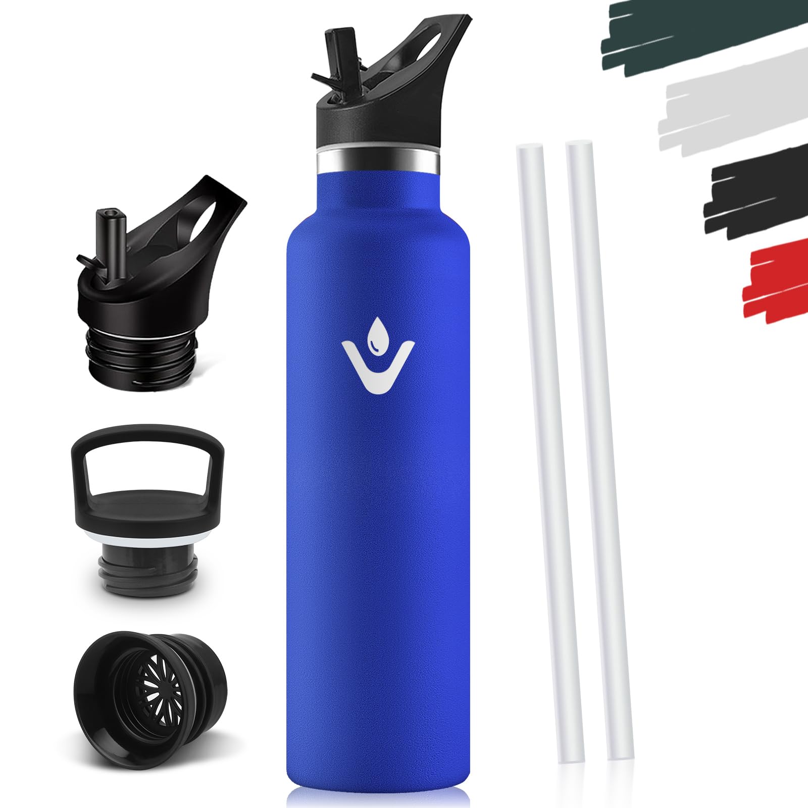 Drinking Bottle, 1 Litre Stainless Steel, BPA-Free, Water Bottle, Double-Walled Vacuum Insulated, Insulated Flask, Thermal Flask, with Straw, 18/8 Stainless Steel, Suitable for Carbonated Drinks — image 1