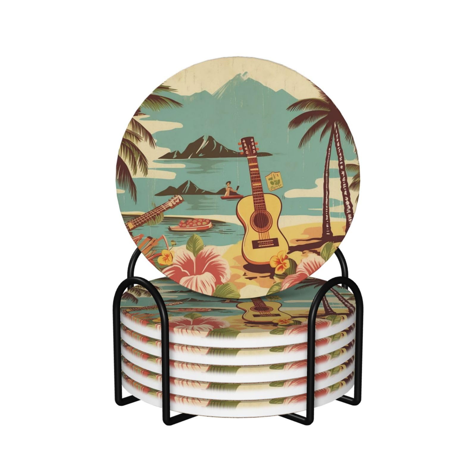 Dessous de verre en céramique vintage avec support en métal de haute qualité