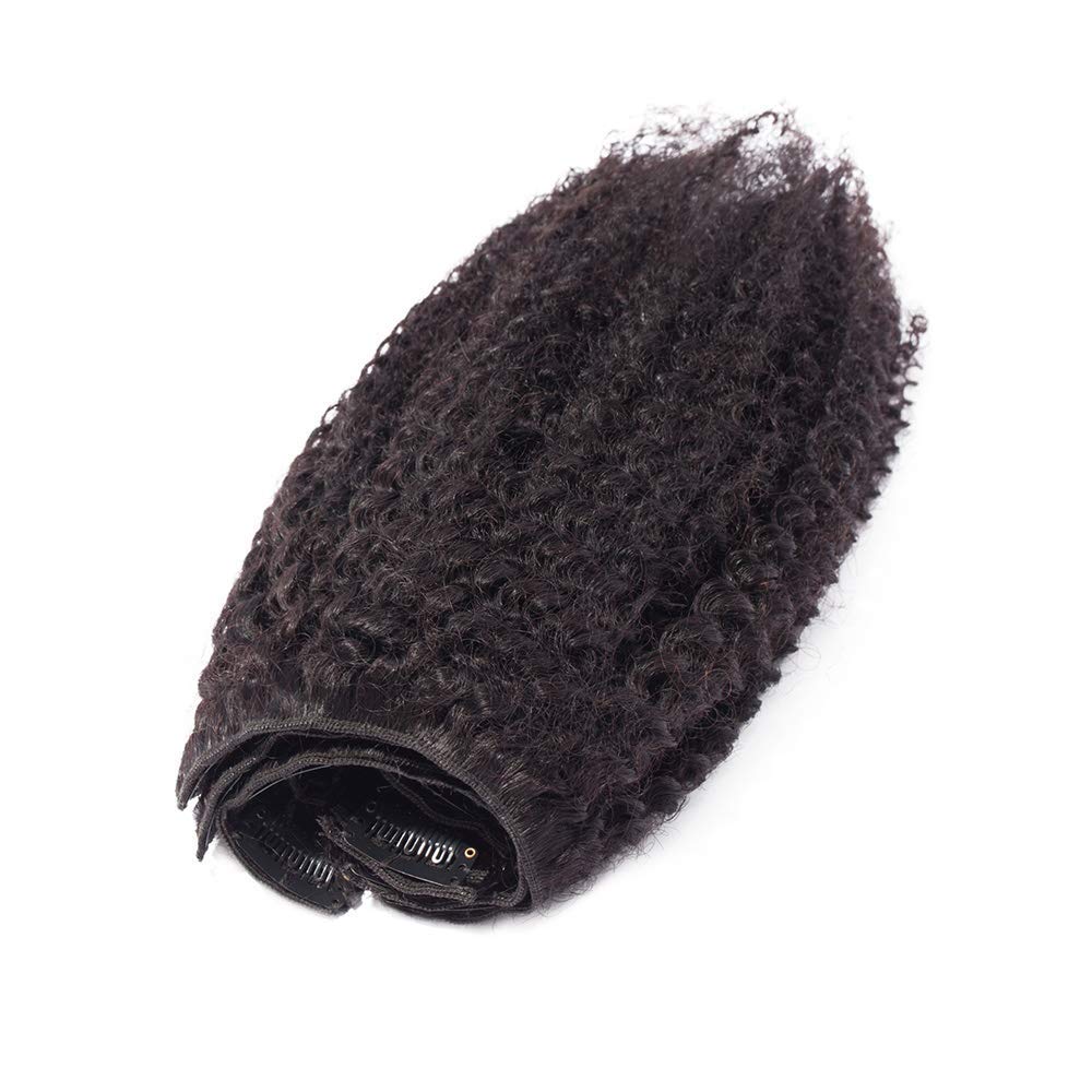 Silk-co Extension A Clip Cheveux Humian Naturel Double Weft 8 PCS Rajout Cheveux Epais Afro Kinky Curly Bresilien Extension - 10"/25CM Noir Naturel