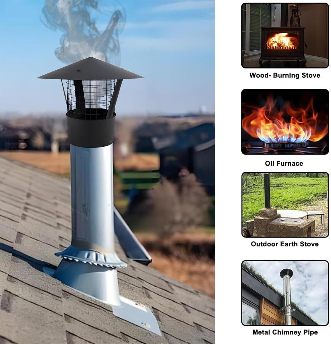 304 Stainless Steel Chimney Rain Cap, Chimney Rain Cap Ventilation Cover, Stainless Steel Air Vent Fireplace Chimney Cover, Roof Round Rain Cover(153mm/6 inches)