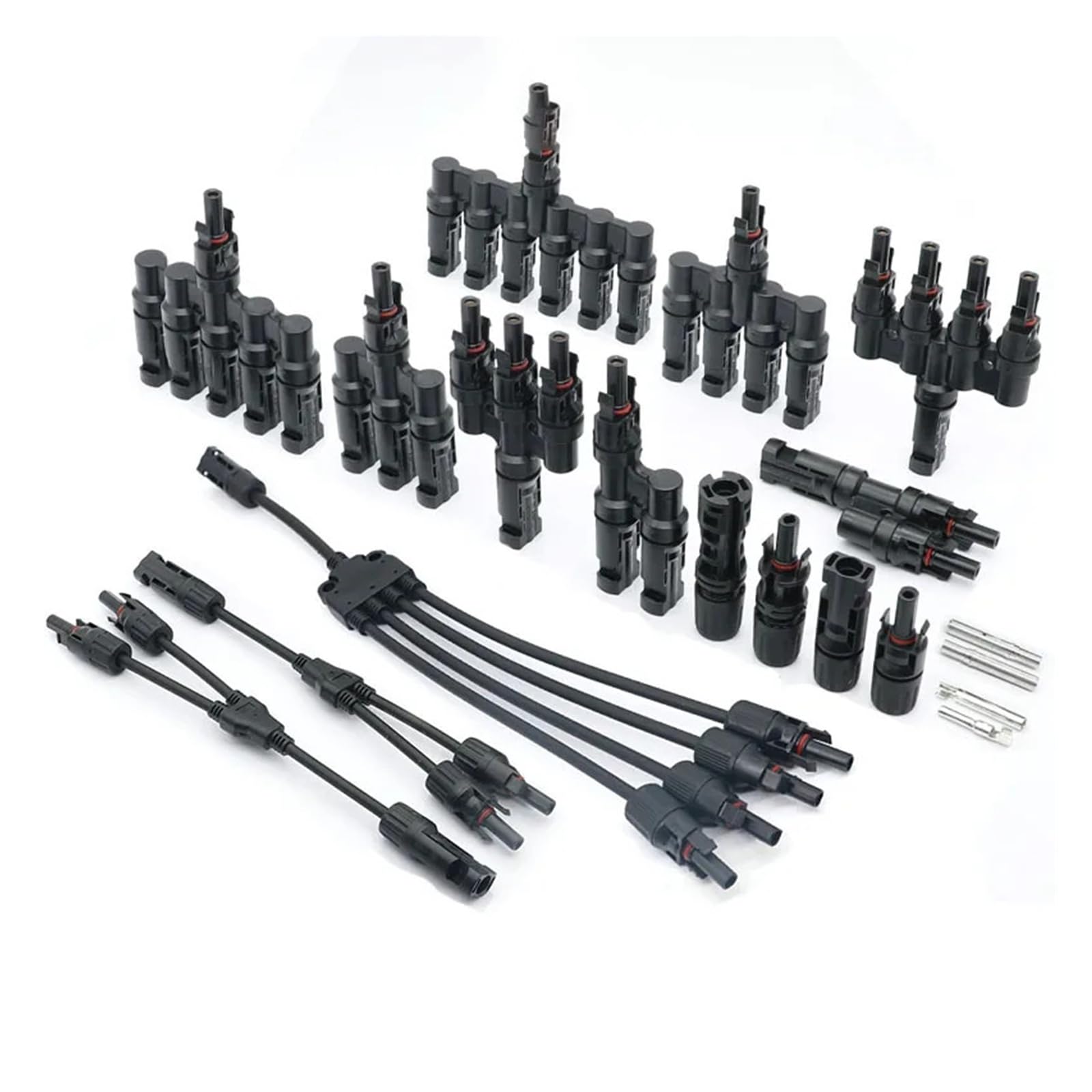 solar stecker 1/5/20/100Set PV Solar Connector T-Typ Y-Typ Zweig Wasserdicht Photovoltaik Männlich Weiblich Batteriemodul Panel PV Stecker Kabel 3-Wege(MC4-T3,5 Sets)