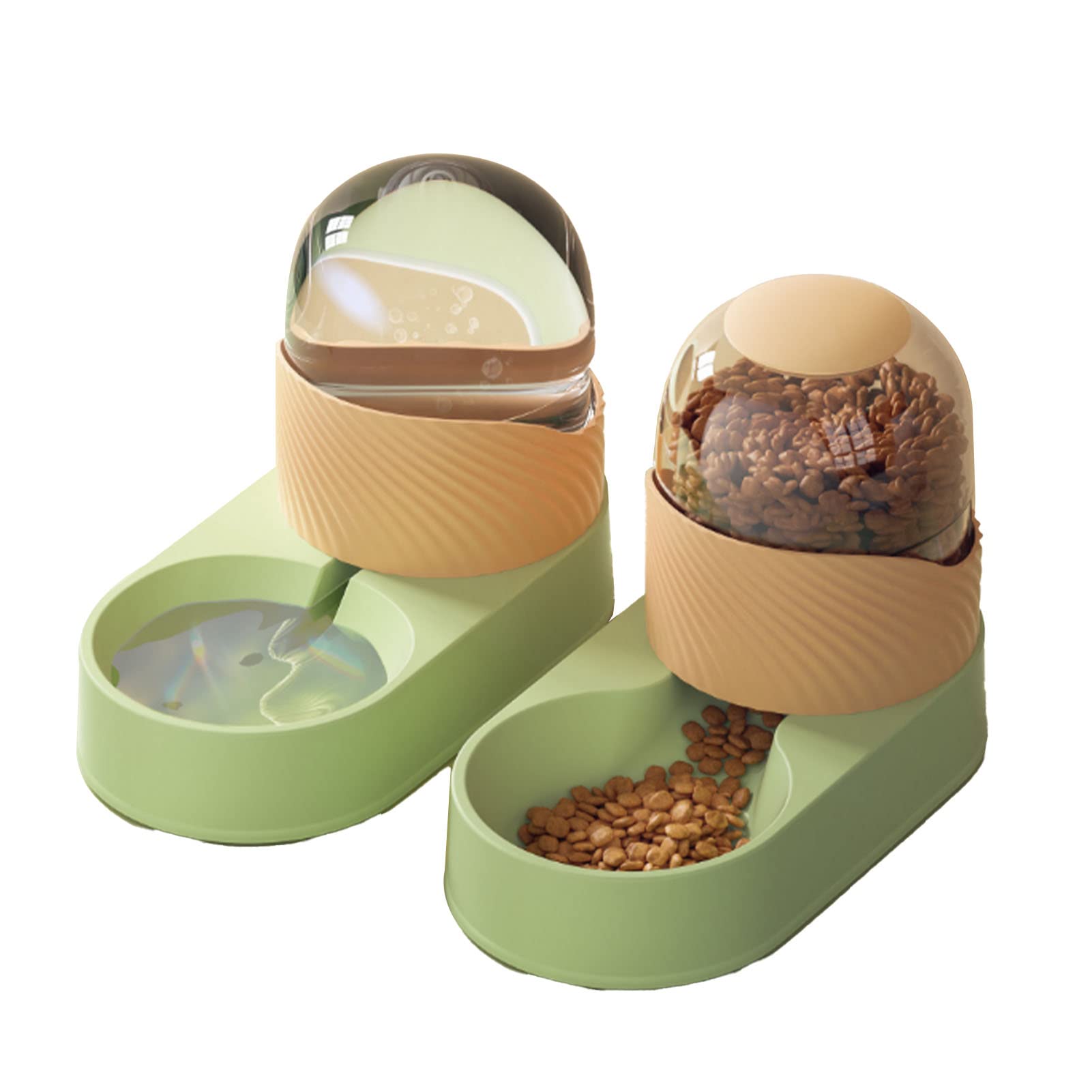 PUSOKEI Juego de Bebedero y Comedero Automático para Gatos 2000ml |Dispensador de Agua de Comida para Mascotas Extraíble Transparente para Cachorro de Perro (Naranja Verde)