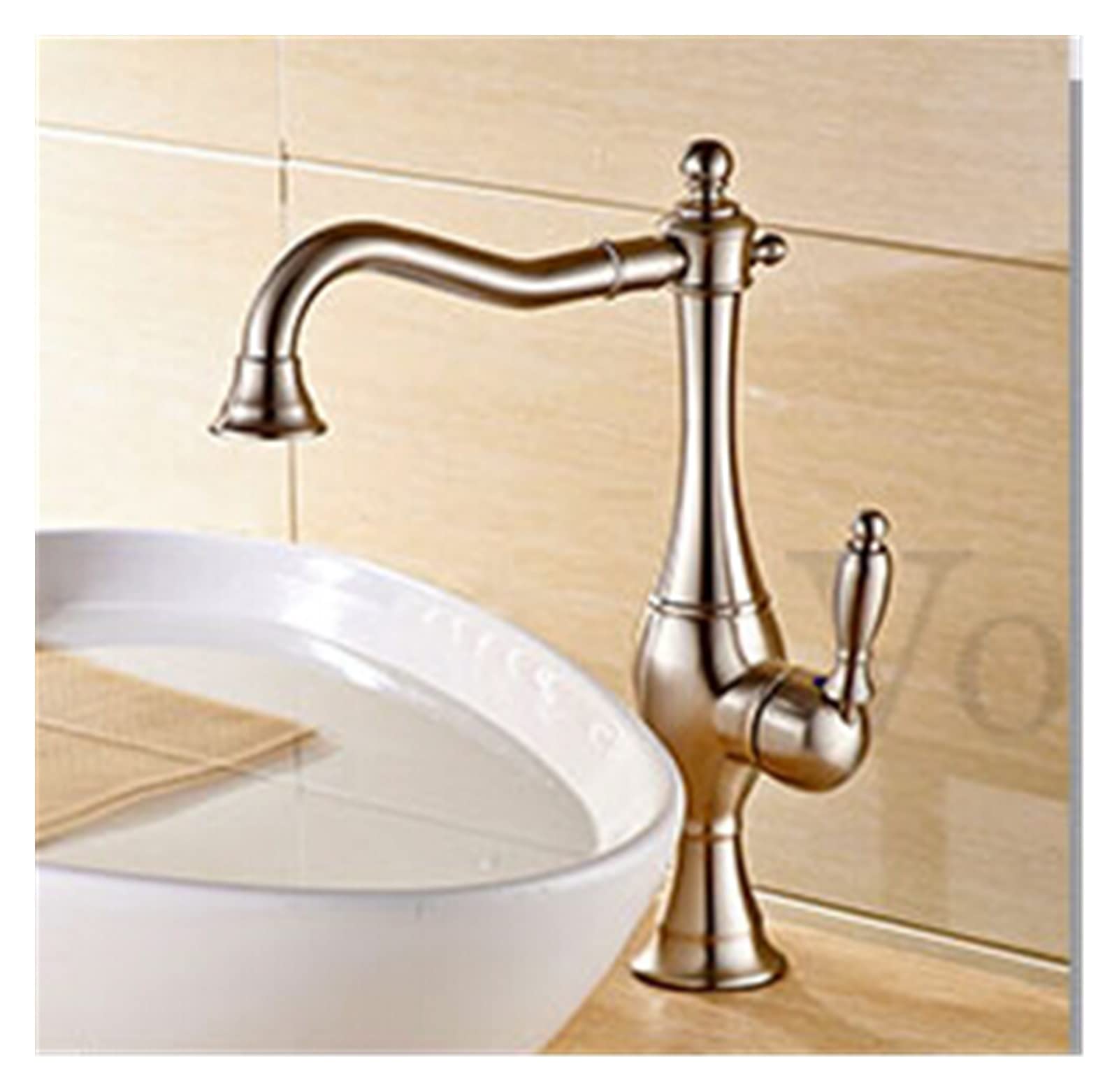 Mooilko Nickle Basin Faucets Modern Gold Color Deck Mounted Bathroom Mixer Faucets High Swivel Bathroom Sink Faucet Easy To Install(Nickle)