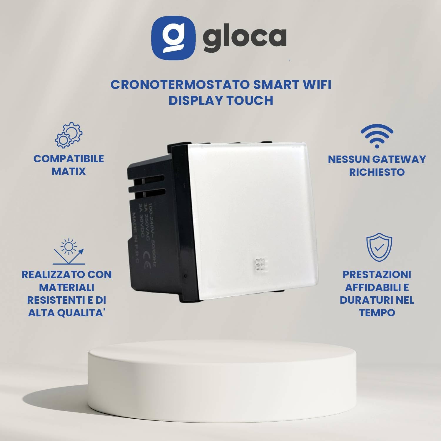 gloca Cronotermostato Smart WiFi Da Incasso 230V Display Touch Compatibile Matix Con App Tuya