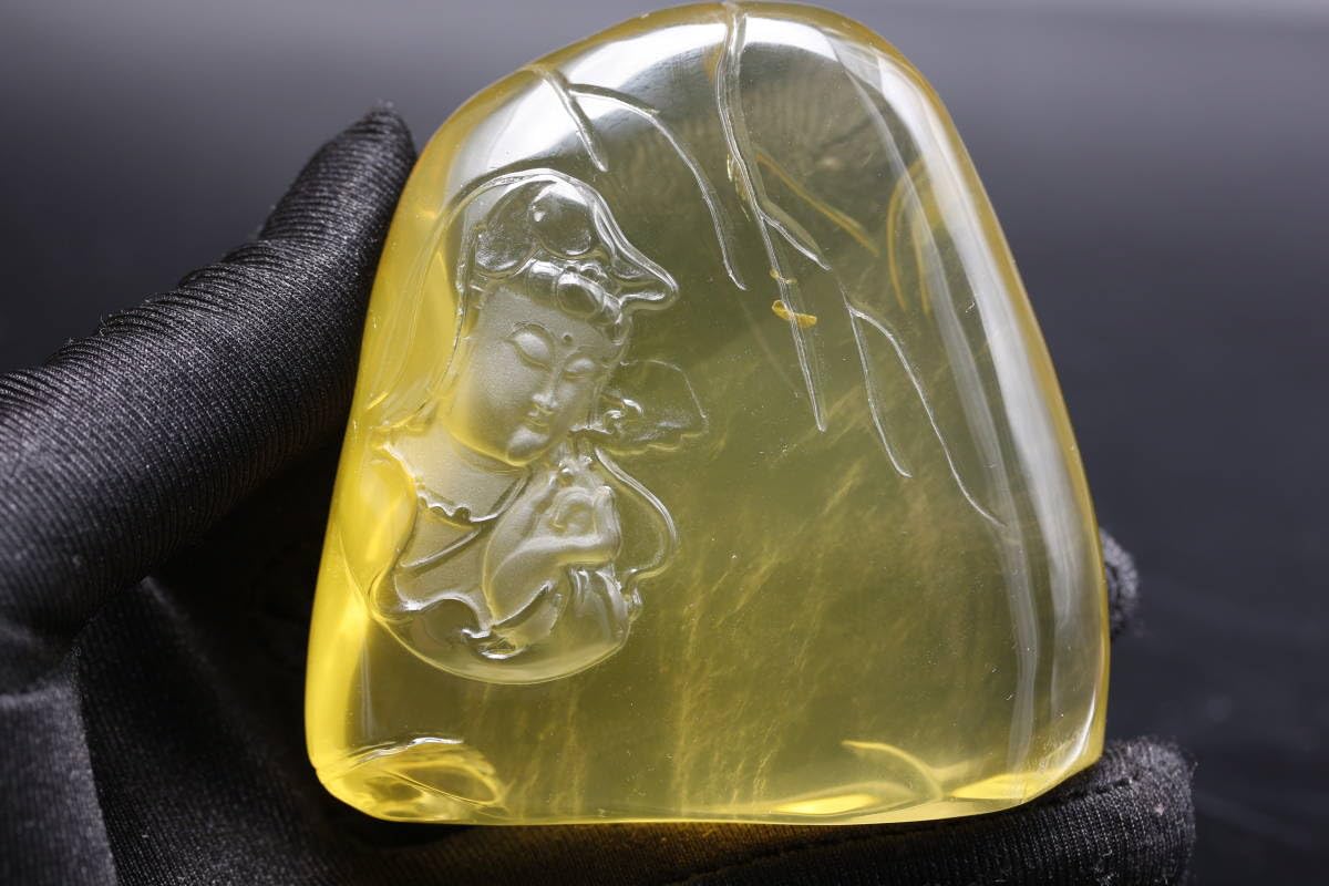 Amazon.co.jp: 天然シトリン 観音さま置物黄水晶 透明度 開運 仕事