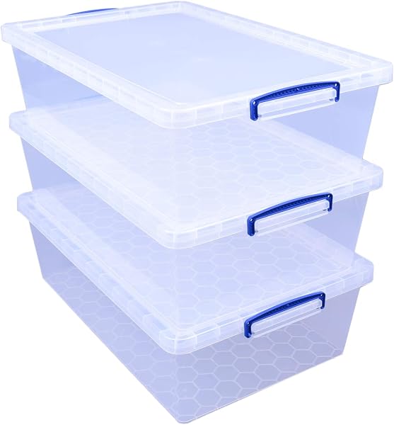 Really Useful Box Nestable Plastic Storage 43 Litre Clear (Pack of 3) - 3