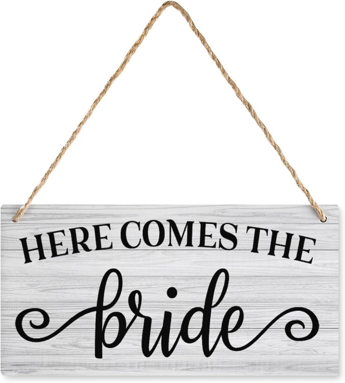Hanging Wood Sign Home Decorative Here Comes The Bride Printed Wall Plaque Wood Signs, Hanging Rustic Family Signs For Home Decor Gift 12X6 Inch-image-42