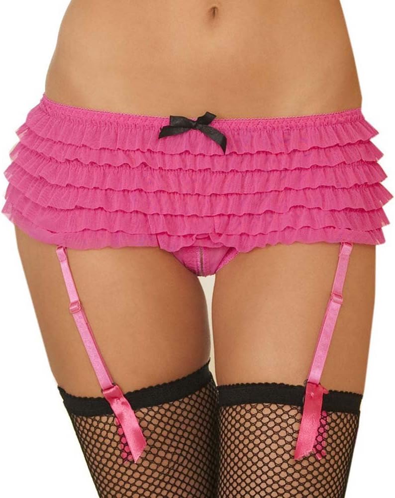 Rene Rofe Women's Crotchless Rumba Ruffle Boyshort with Garter