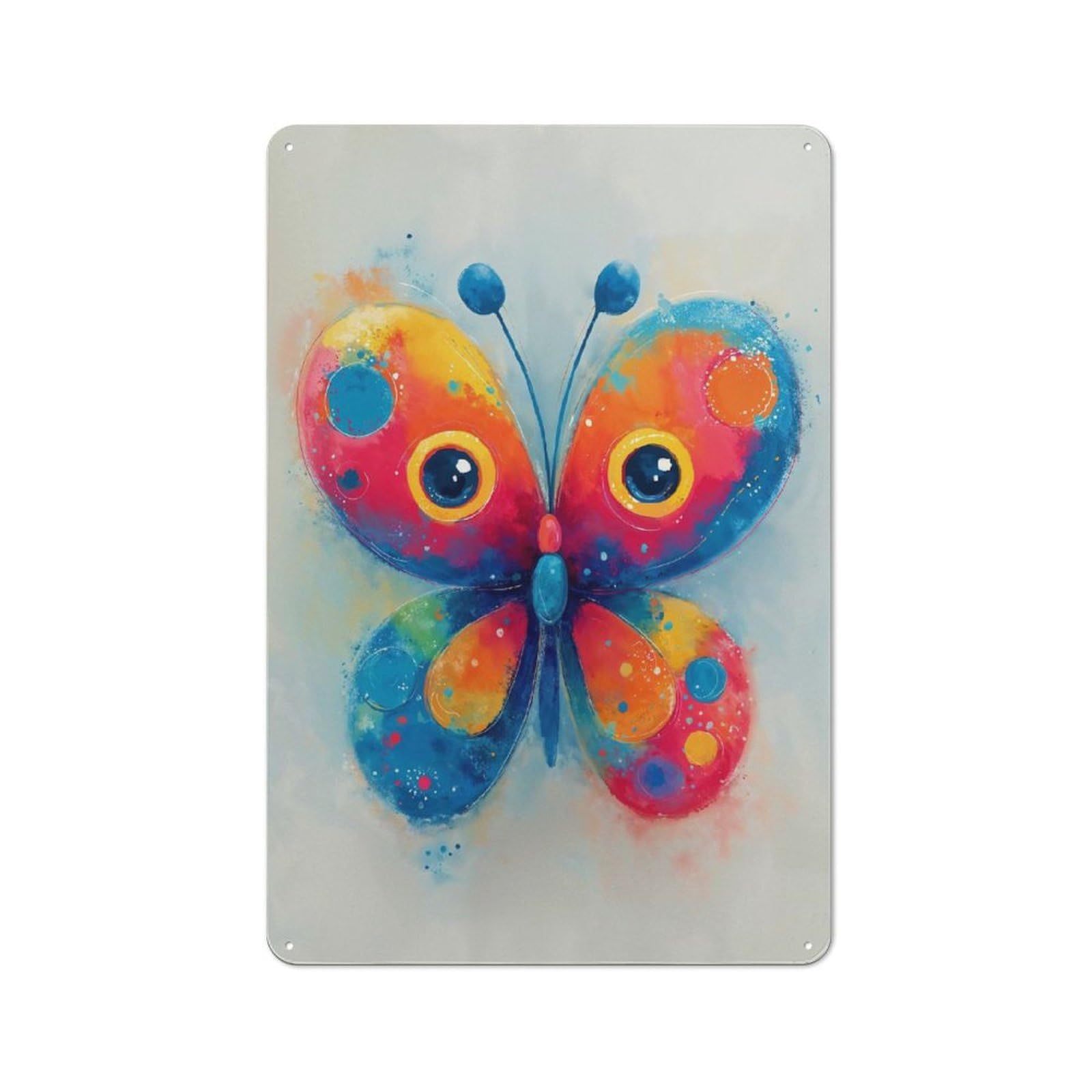 Junmoney Style-21 Vintage Colorful Watercolor Butterfly Illustration Metal Plaque 30X20cm, Kitchen Wall Decor For Restaurant, Kitchen, Counter Or Breakfast Nook