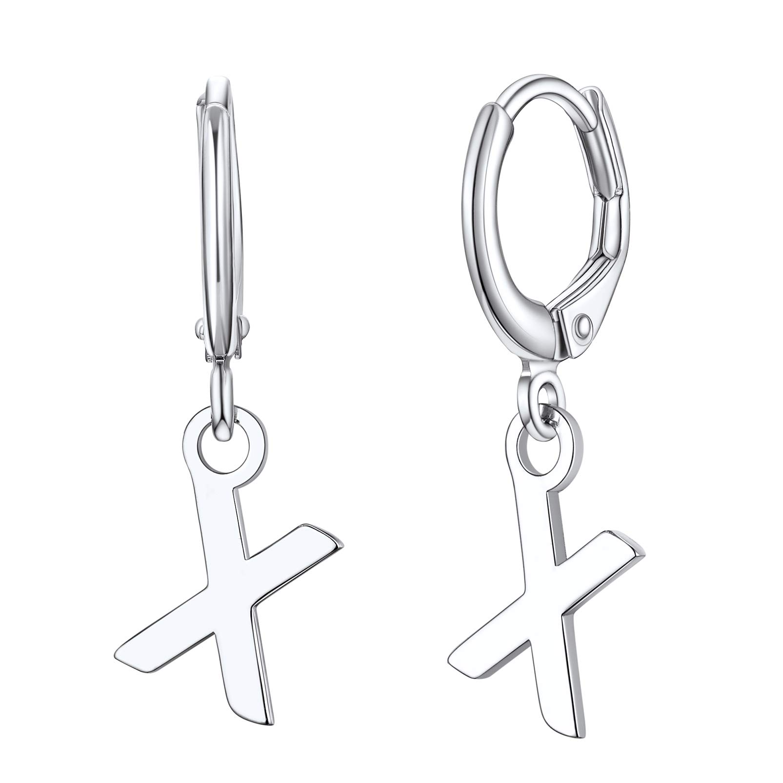 Silvora 2 Pcs Letras Plata Pendientes 10mm, Aros con Colgantes Iniciales para Mujeres Damas Hijas, Plata de Primera Ley, Viene con Caja de Regalo
