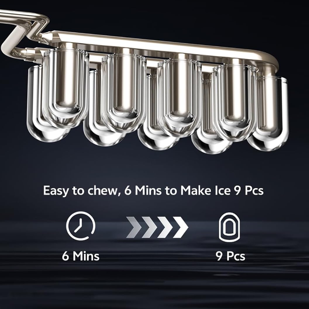 9 pezzi/6 minuti MACCHINA ICE compatta, produttore di ghiaccio della pepita da banco, auto -pulizia, cubo di ghiaccio a 2 dimensioni, per bar, controsoffitto da cucina, camper, appartamento, ca black
