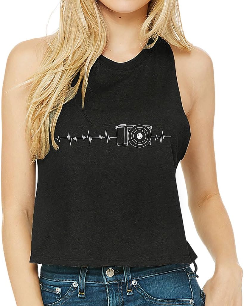 Camera Print Racerback Cropped Tank - Heartbeat Women's Tank - Minimalist Tank Top