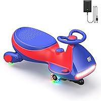 FanttikRide N7 Pro Electric Wiggle Car for Kids - 2 Speeds to 4 MPH, Bluetooth Speaker, LED Flashing Wheels, Anti-Rollover, 150 lbs, Ages 3+, Blue