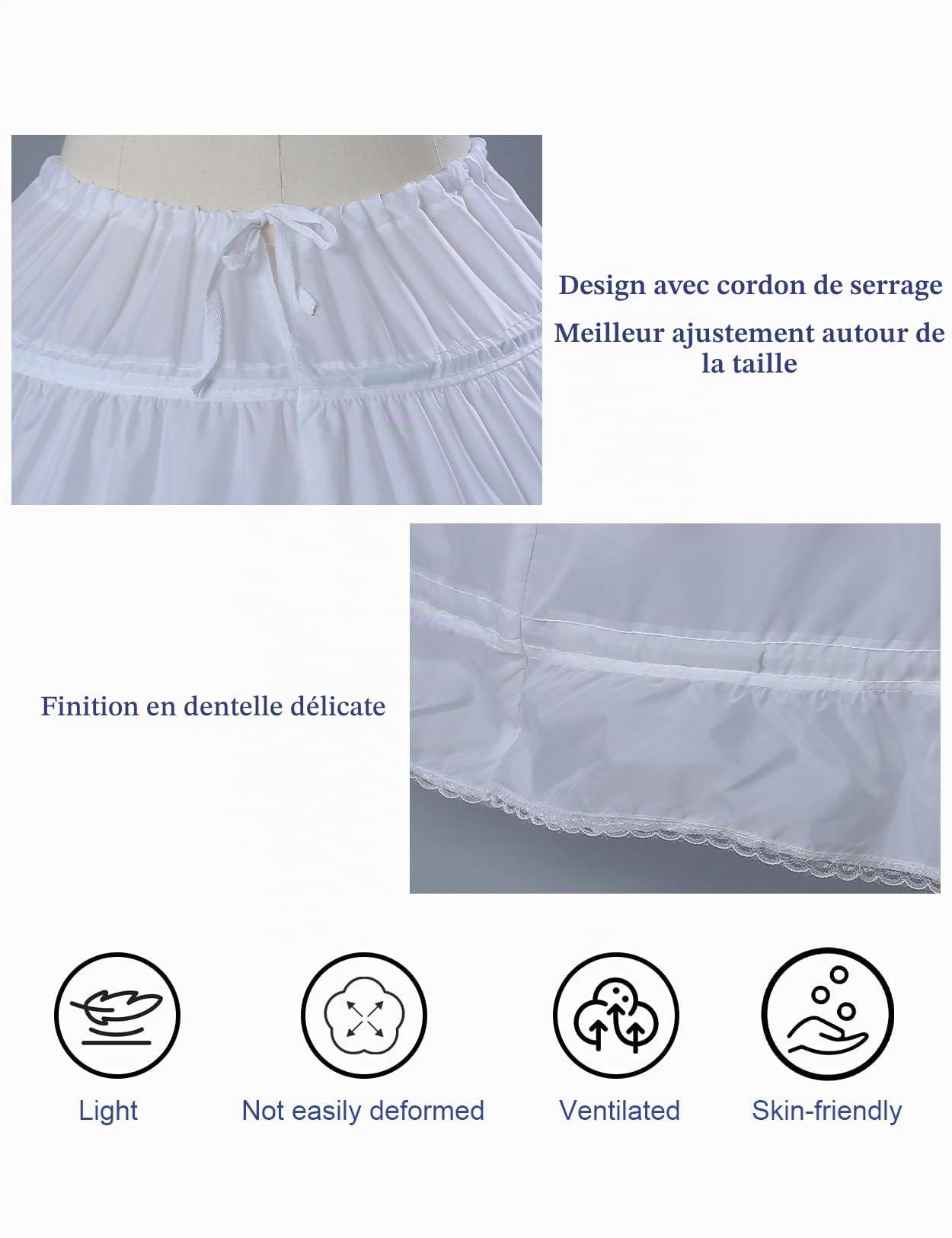 BEAUTELICATE Jupon Crinoline De Femme Long Vintage 6 Cerveaux Grande Taille Gonflant sous Robe De Mariage Mariée Princesse Soirée Bal Carnaval Cosplay Taille Unique