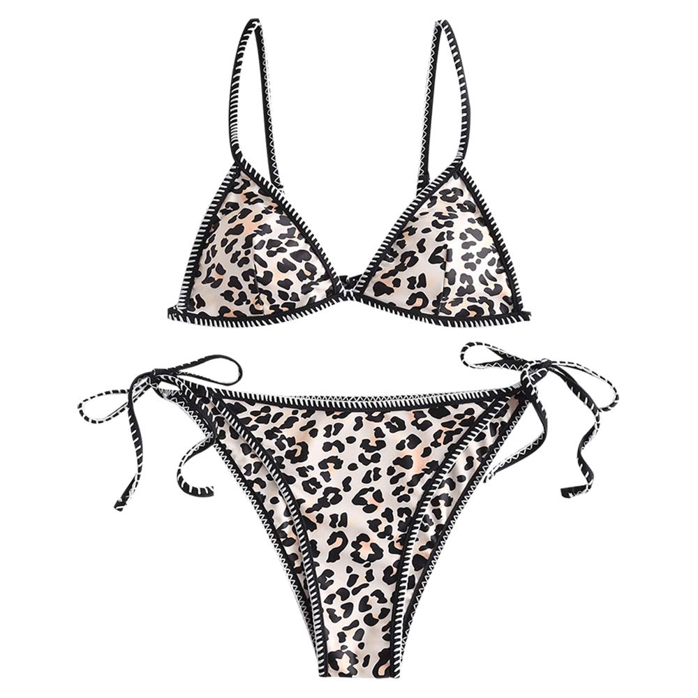 ZAFUL Women's Triangle Bikini Floral String Bikini Set Two Piece Swimsuit Bathing Suits (Q-Leopard, S)