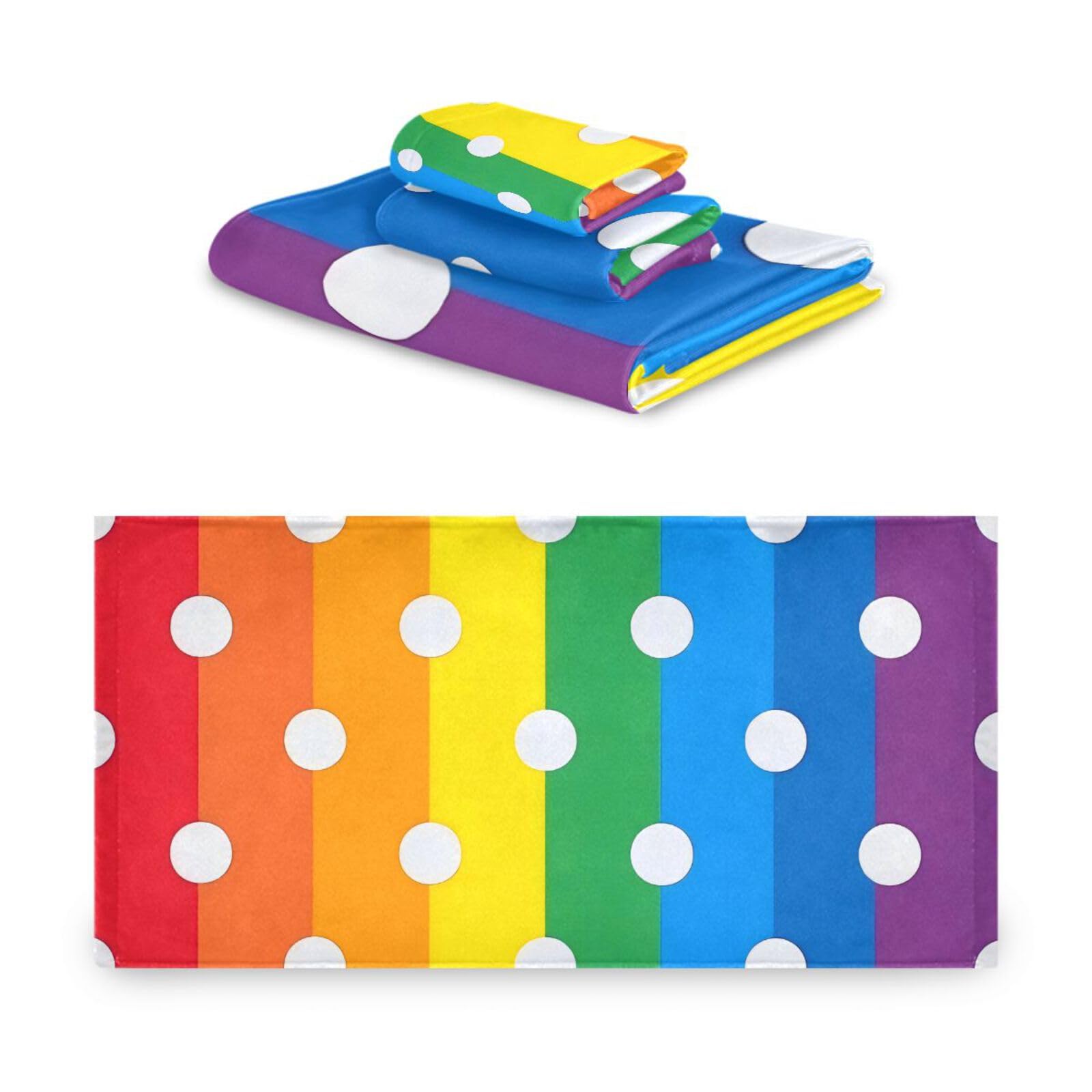 Cartoon Dot Rainbow chłonne ręczniki do twarzy zestaw 3 sztuk, 1 ręcznik kąpielowy 1 ręcznik do rąk 1 ściereczka do łazienki kuchni