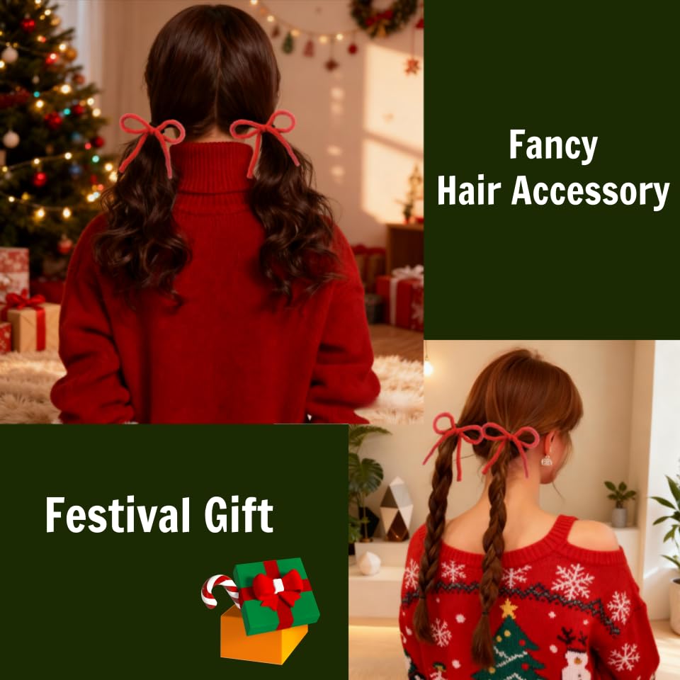 2 piezas Pinzas de Pelo con Lazo de Cuerda Tejida Roja para Mujer, Clips de Pelo con Lazo para Cabello Delgado y Grueso, Accesorios Antideslizantes para Estilo Navidad Año Nuevo Cumpleaños Uso Diario Escolar miniatura 6