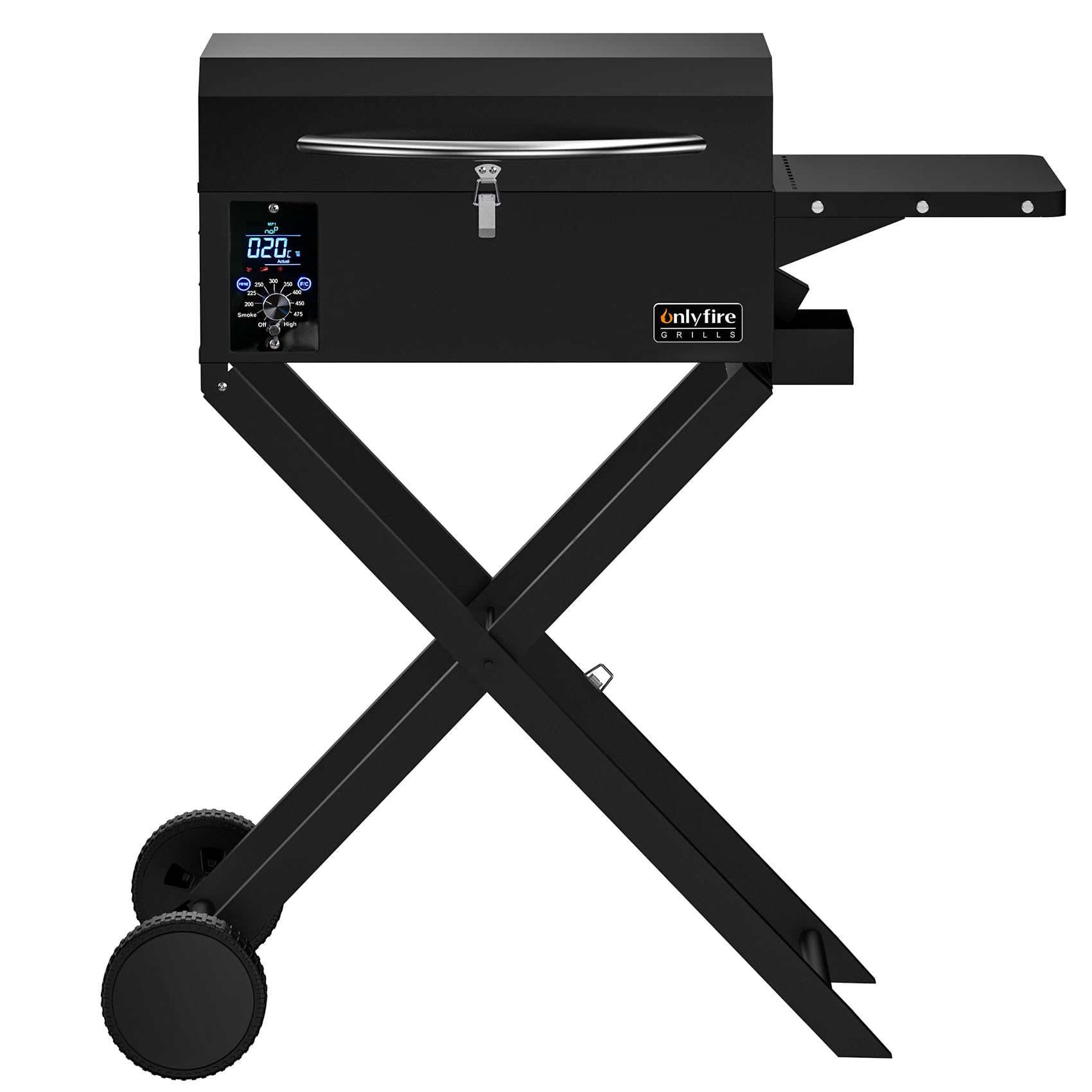 Onlyfire BBQ Wood Pellet Grill Smoker with Foldable Cart, Meat Probe, 2 Tiers Cooking Area, Portable Tabletop Grilling Stove for Outdoor Kitchen Cooking Smoke and Roast, RV Camping, Black GS343