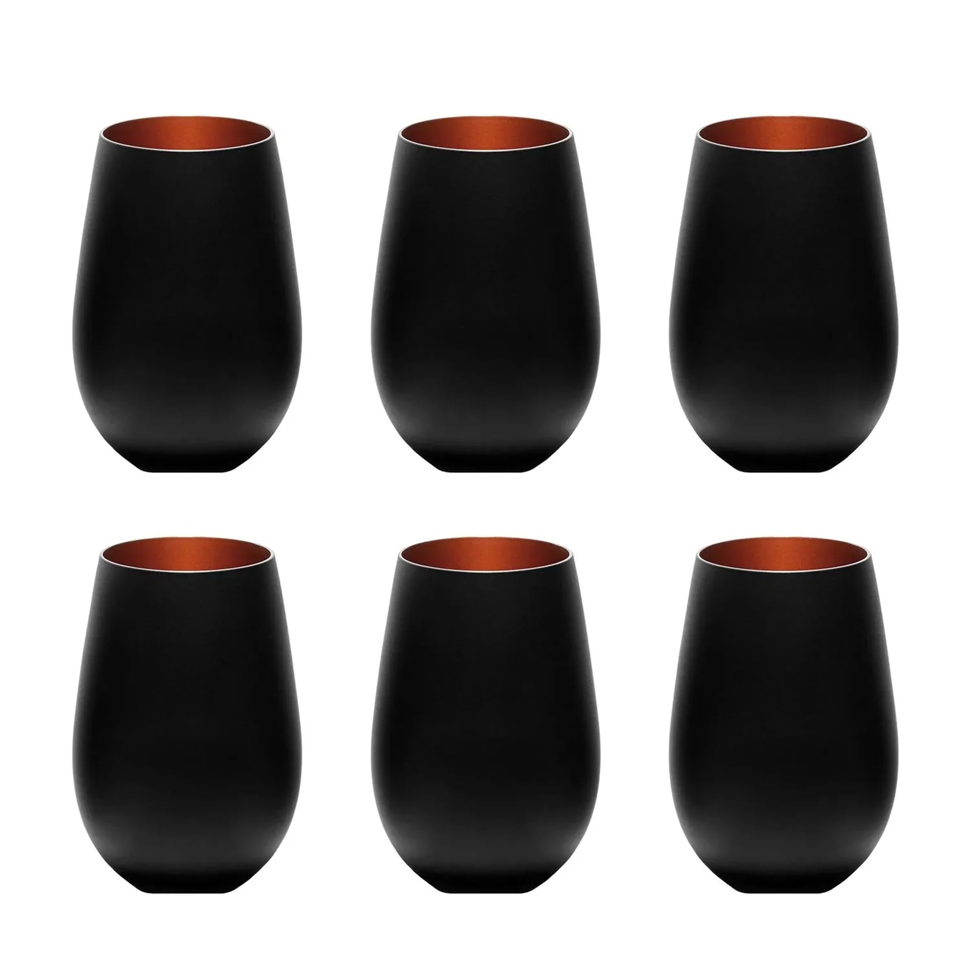 Set de 6 Vasos Colores Elements Bicolor Negro-Bronce 456 ml, Vidrio Robusto, Altura 120 mm Diámetro 85 mm para Gastronomía, Bares y Eventos Elegantes