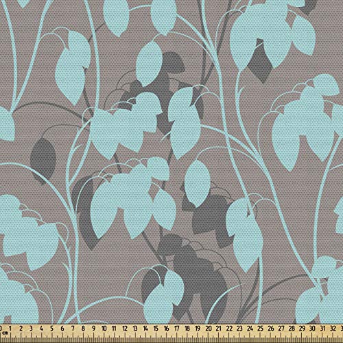ABAKUHAUS Follaje Tela por Metro, Silueta hojas del follaje, Decorativa para Tapicería y Textiles del Hogar, 2M (148x200cm), Azul Gris Gris Topo