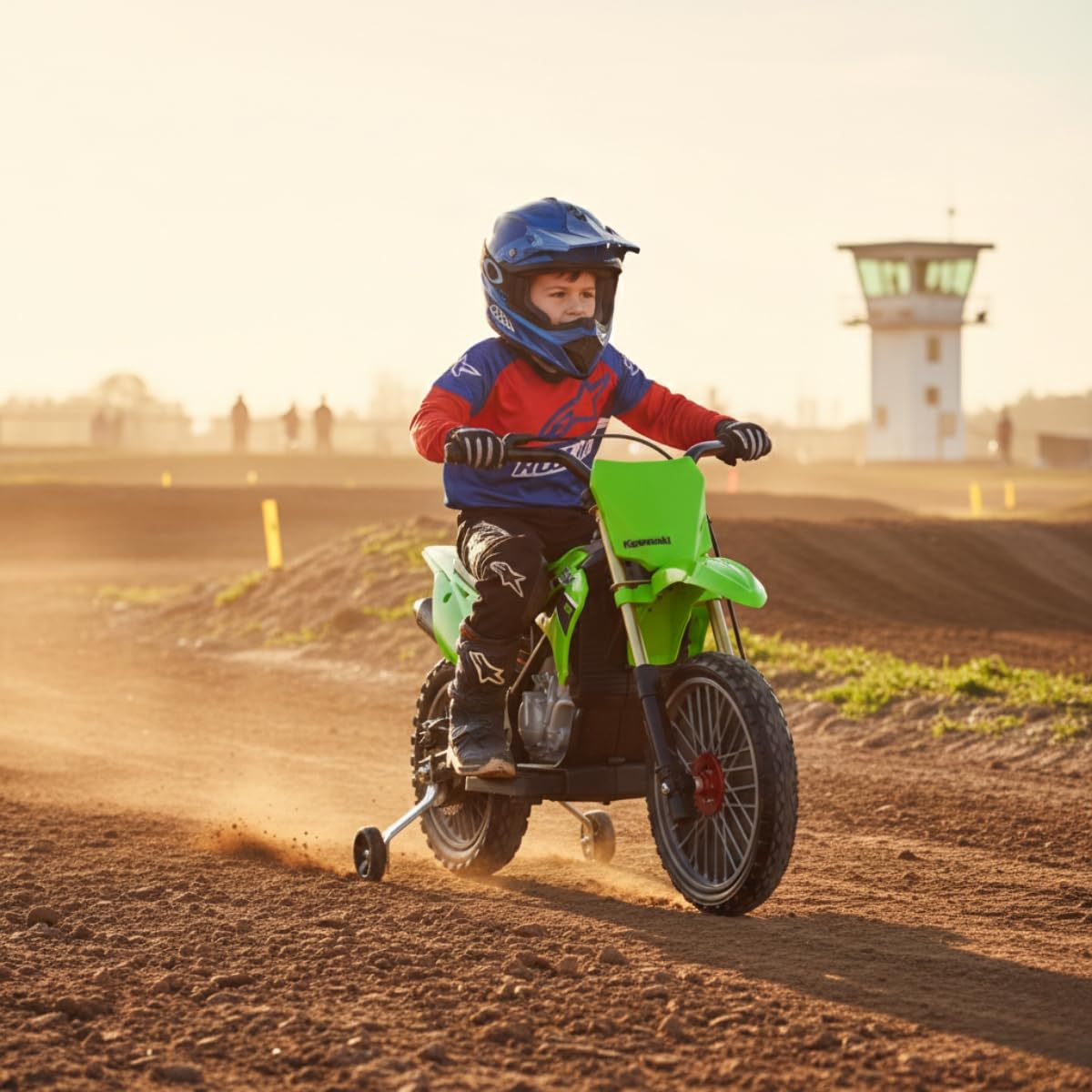 INJUSA - Moto Elettrica Kawasaki KX85, per Bambini +3 Anni, con Batteria 6V, Pedale Acceleratore, Ruote di Supporto, Freno Elettrico, Velocità 5 km/h, Verde