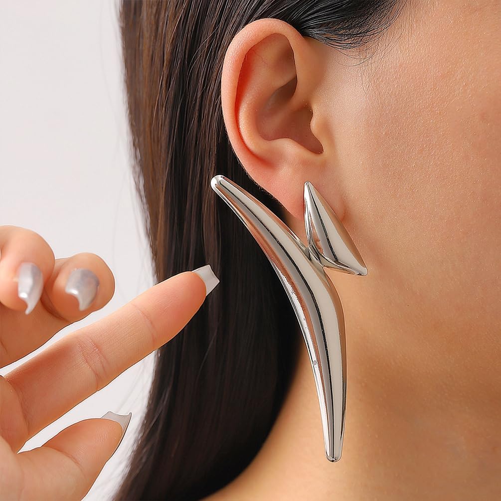 Chunky Gold Cute Drop Earrings for Women, Unique Statement Short Silver Irregular Geometric Earring Y2k Prom Party Jewelry Accessories Gifts - Image 4