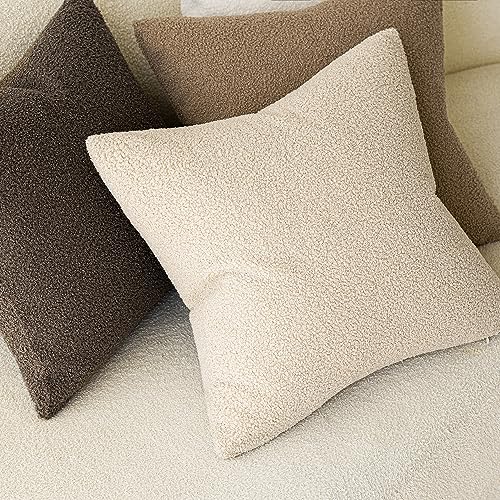 Image of Foindtower Pack of 2, Curly Faux Fur Decorative Throw Pillow Covers Soft Plush Cushion Case with Zipper Cozy Fluffy Boho Pillowcase for Home Living Room Couch Bed Sofa 18 x 18 Inch, Light Beige