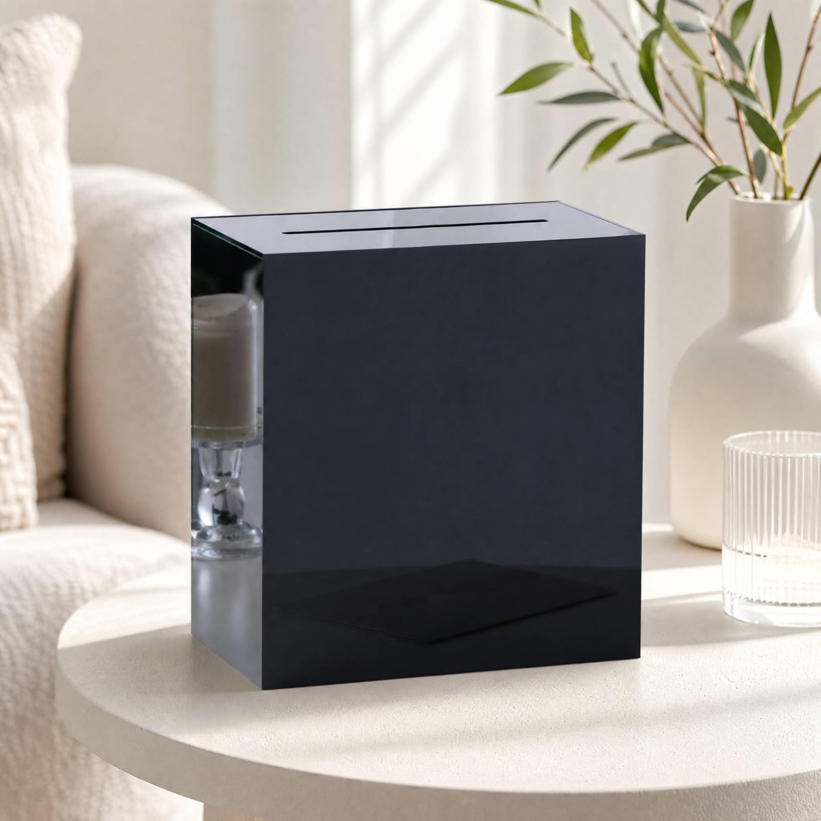 Caja Rectangular Acrílico con Tapa Deslizan Pequeña Cubeta Acrílica para Recepciones, Celebraciones, Negro