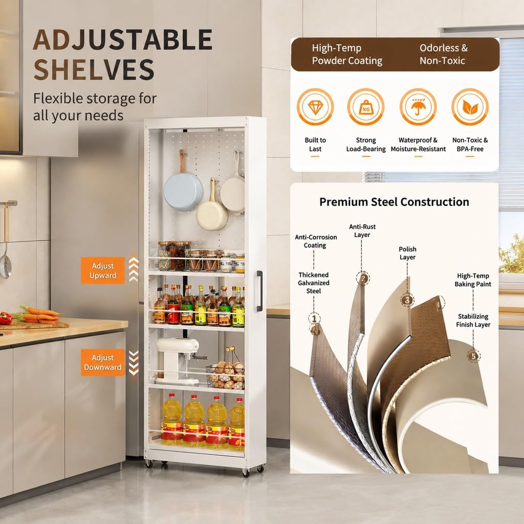 Armario Deslizante Estrecho con Estantes Ajustables para Cocina