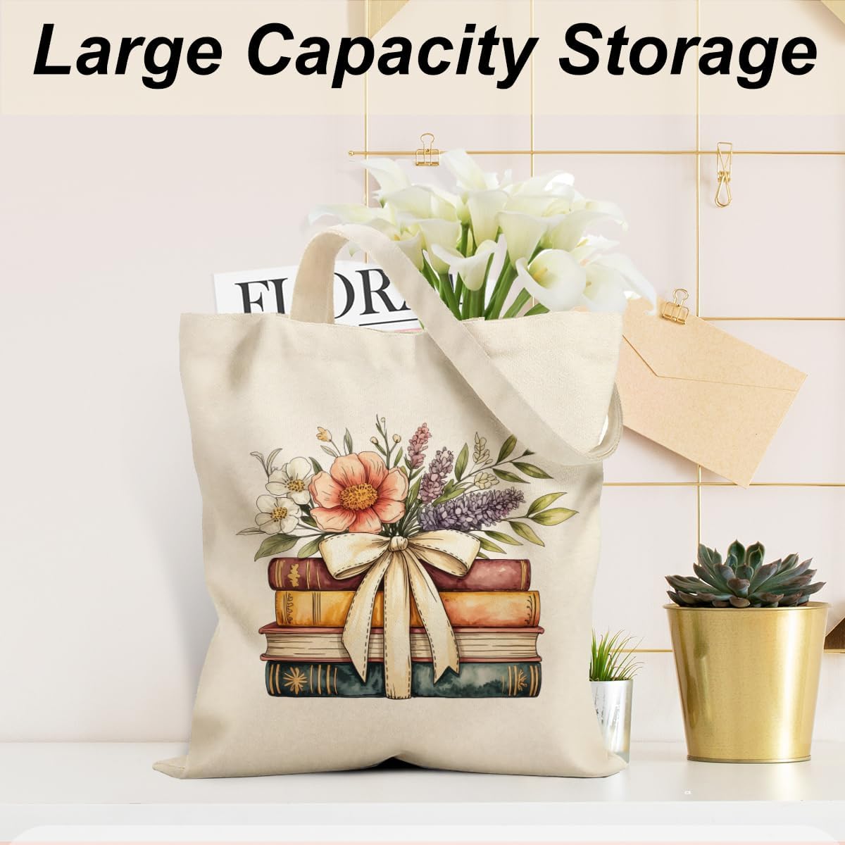 Watercolor Book Canvas Tote Bag Book Lovers Gifts for Women Birthday Christmas Reading Grocery Bag for Shopping image 5
