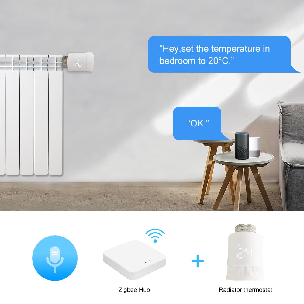 KETOTEK Inteligentny termostat do grzejnika, zestaw startowy z koncentratorem Tuya, termostat Wi-Fi, ogrzewanie cyfrowe Zigbee, zestaw do grzejników, kompatybilny z Alexa/Google Assistant