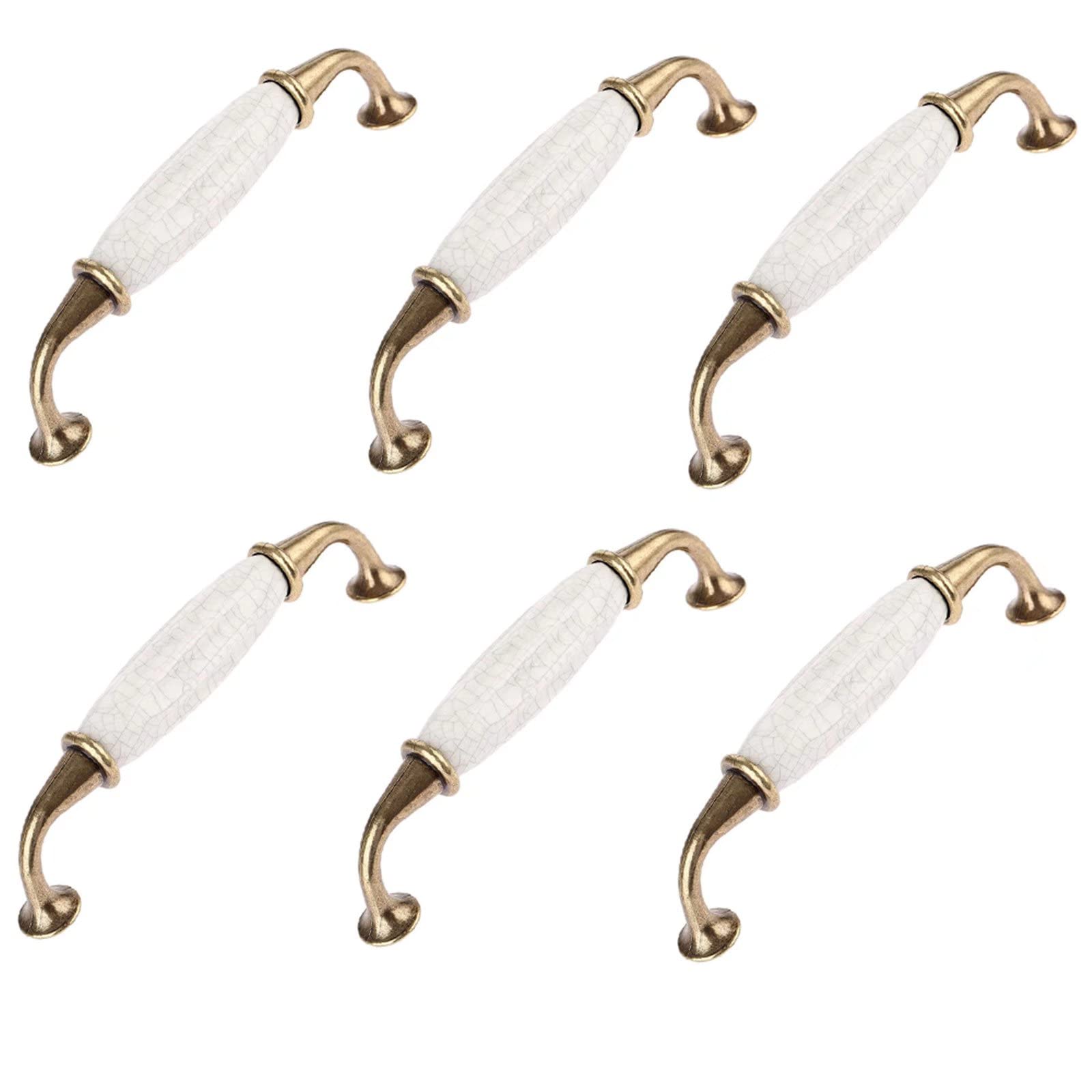 Fbshop(Tm) D1-Hole Distance:128mm 6 Pcs Crackle Round Ceramic Door Knobs Vintage Shabby Chic Cupboard Drawer Pull Handles