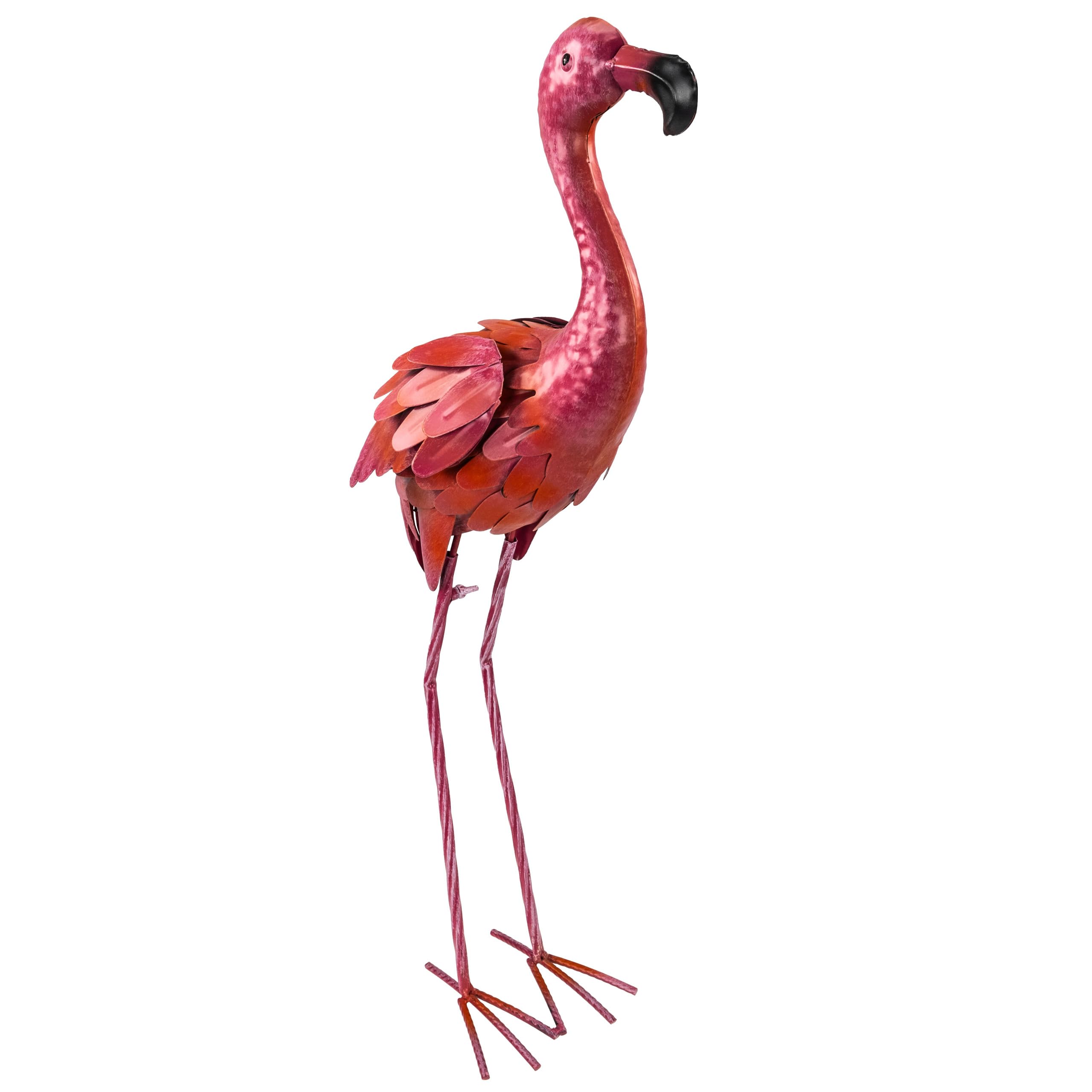 kamelshopping Gartenfiguren aus Metall für den Garten, Moderne Deko-Figuren, handbemalt mit Rostschutz-Lackierung, für außen, witterungsbeständig (Flaminigo – ca. 57,5 cm hoch)