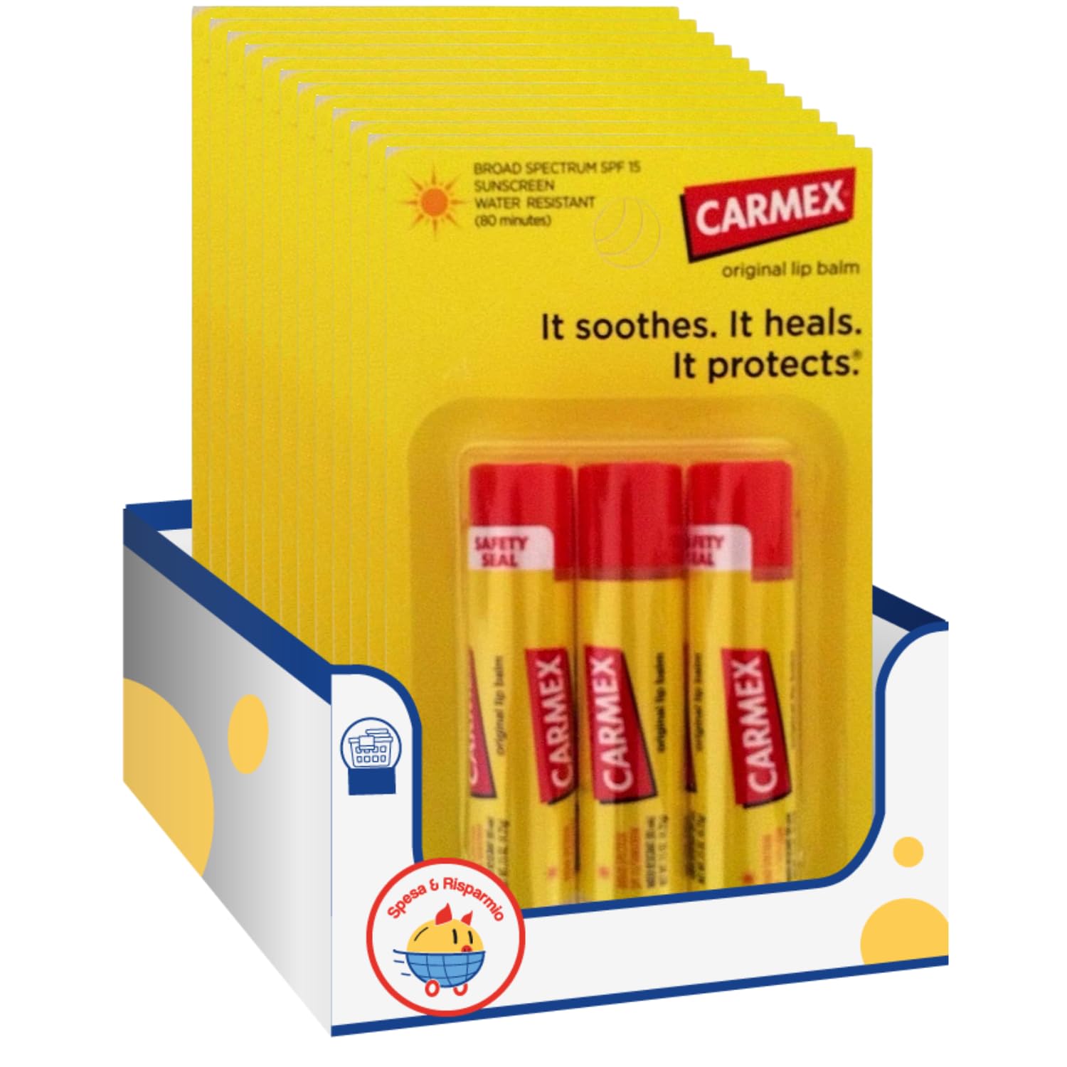 Balsamo Labbra Stick Idratante Originale – Confezione 3x4,25g – Protezione Labbra Secche e Screpolate kit con Spugna Brandizzata SPESA & RISPARMIO Inclusa - Variazioni 4/8/12 Pezzi (12)