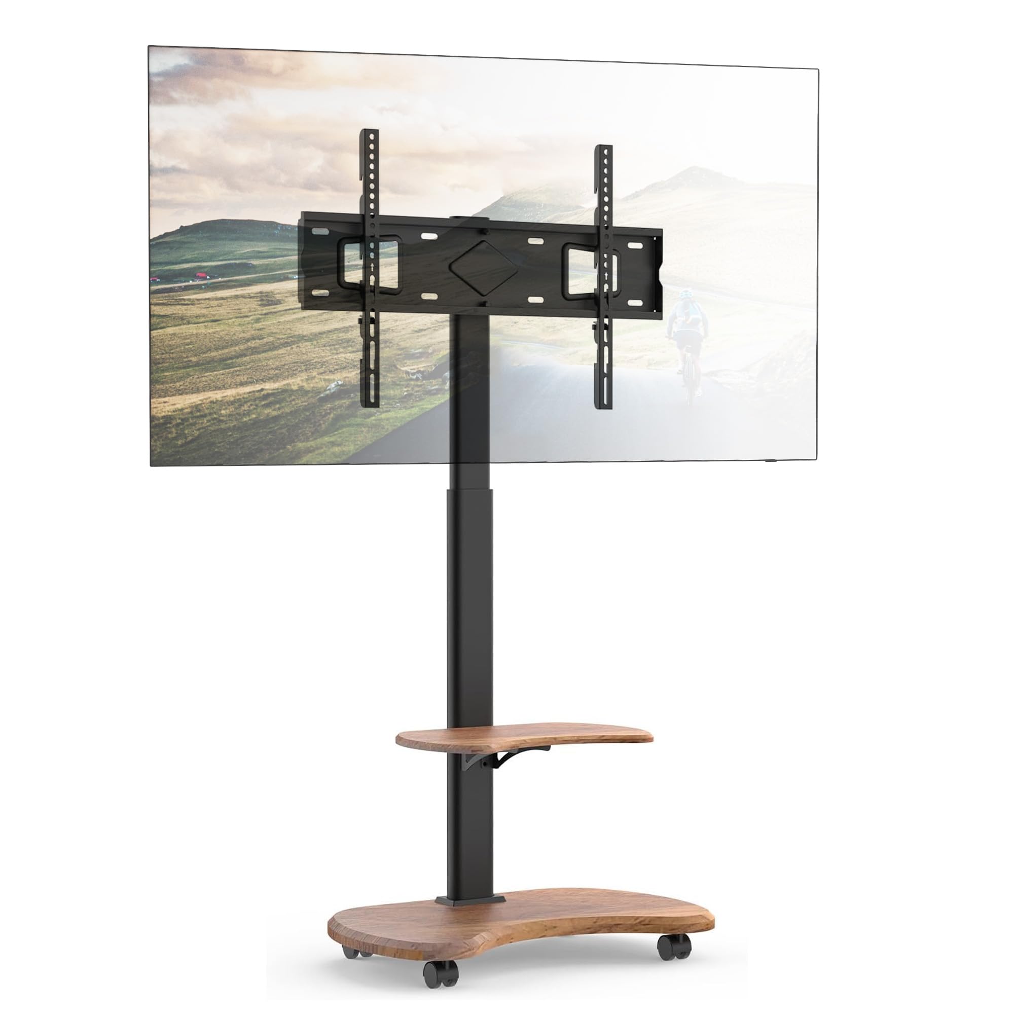 Stellar TV Ständer Rollbar mit Holzregal - höhenverstellbar schwenkbar TV Rollwagen für 32-70 Zoll Fernseher bis 45 kg - Universal TV Standfuss max VESA 600x400