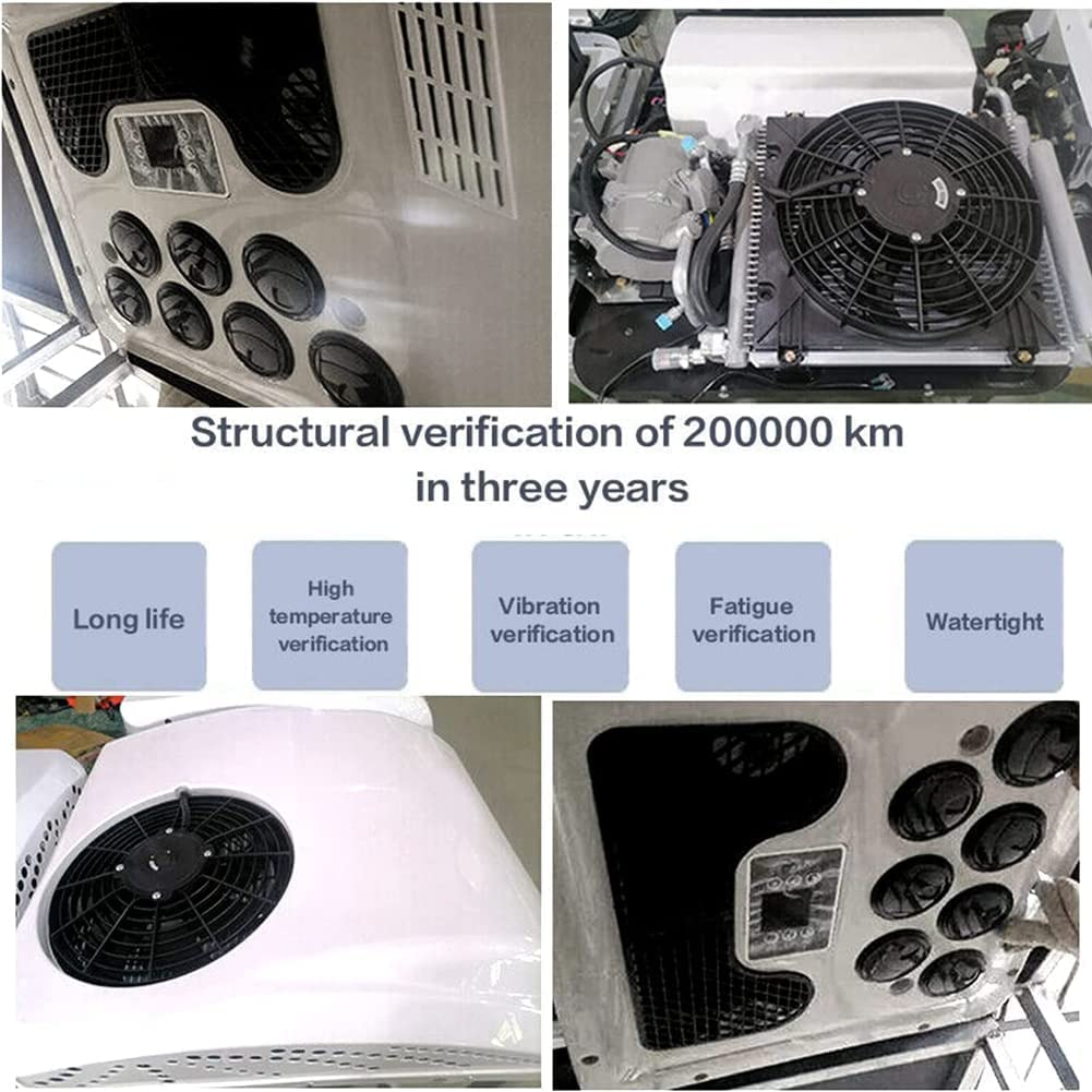 12V/24V DC RV Climatiseur 2 en 1 RV Climatiseur de Toit avec Refroidissement et Chauffage, Climatiseur de Stationnement électrique Camping-car Système de Climatisation pour Voiture RV Camion Camper Pe