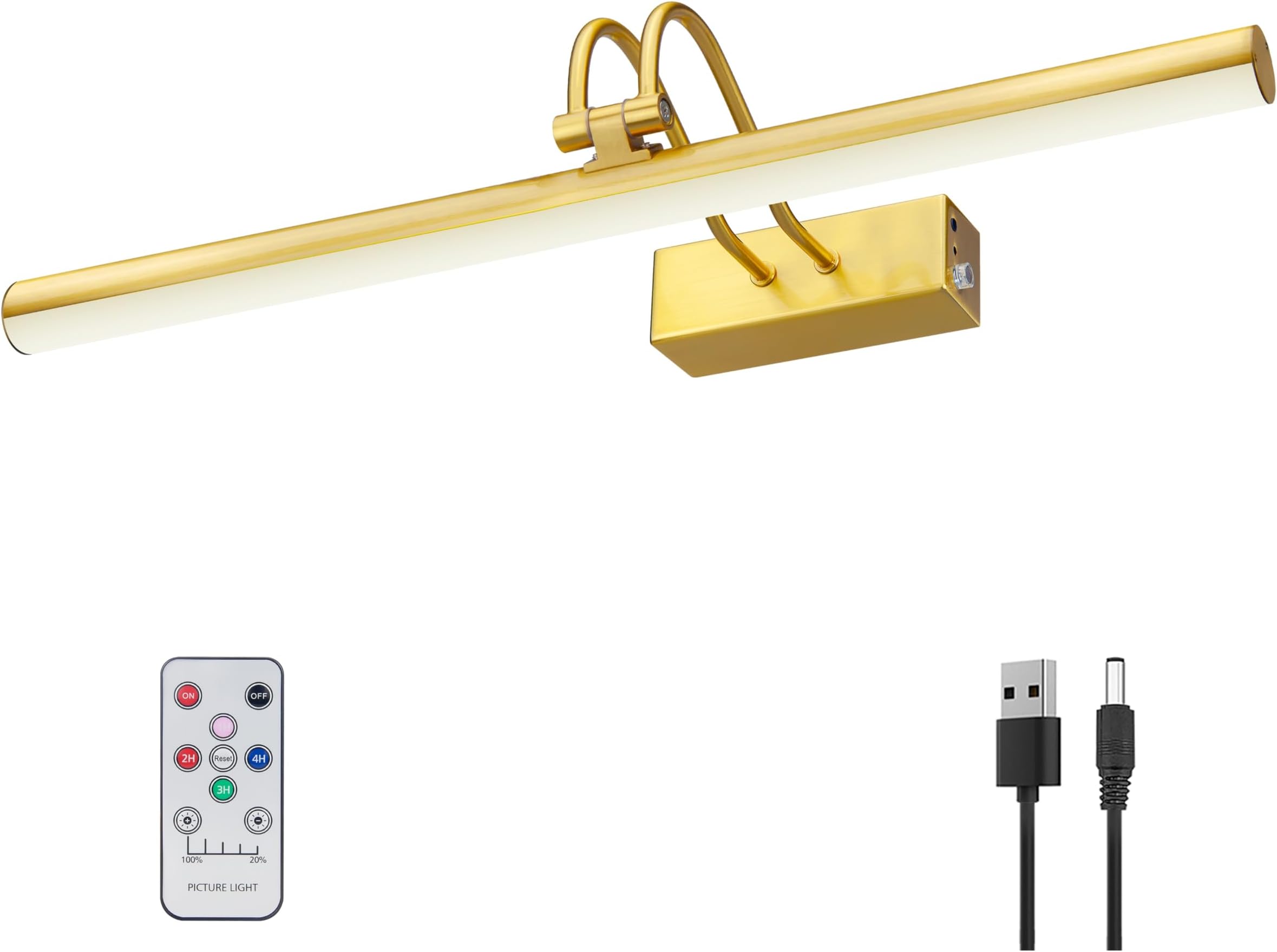 Picture Light 16 Inch Battery Wall Sconce Picture Remote Art Light with Timer Dimmable Gallery Artwork Frame Portrait Dartboard Plating Gold