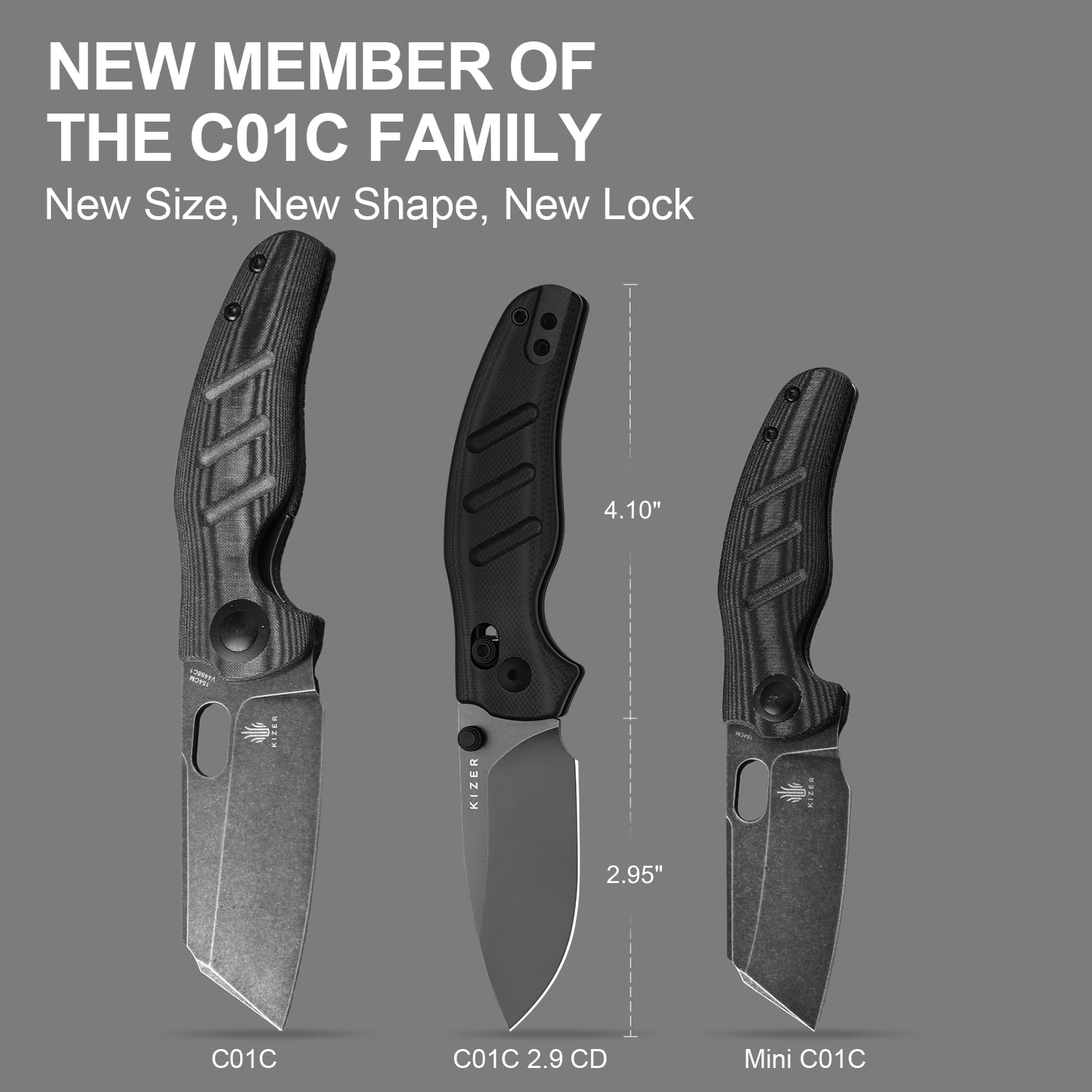 Kizer C01C 2.9 CD Sheepdog Taschenmesser 7,5 cm D2-Klinge Klappmesser mit Schwarzem G10-Griff EDC-Messer mit Daumenloch