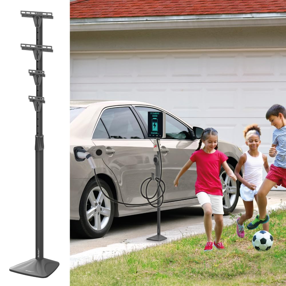 Barkan 145cm Außen-Universal EV-Ladeständer, 5 Jahre Garantie, wetterfeste Zinkbeschichtung, für Level 1 & 2 Ladestationen, bis zu 50Kg, Tesla, Bodenmontage, Ladepedestal, E Auto/Elektroauto